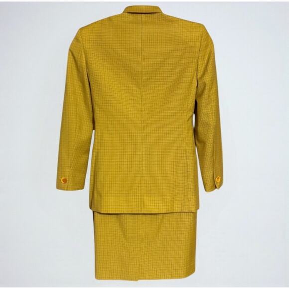 90s Gerani Italian Wool Skirt Suit Size M Saffron Yellow Retro Preppy Minimalist - Picture 10 of 13